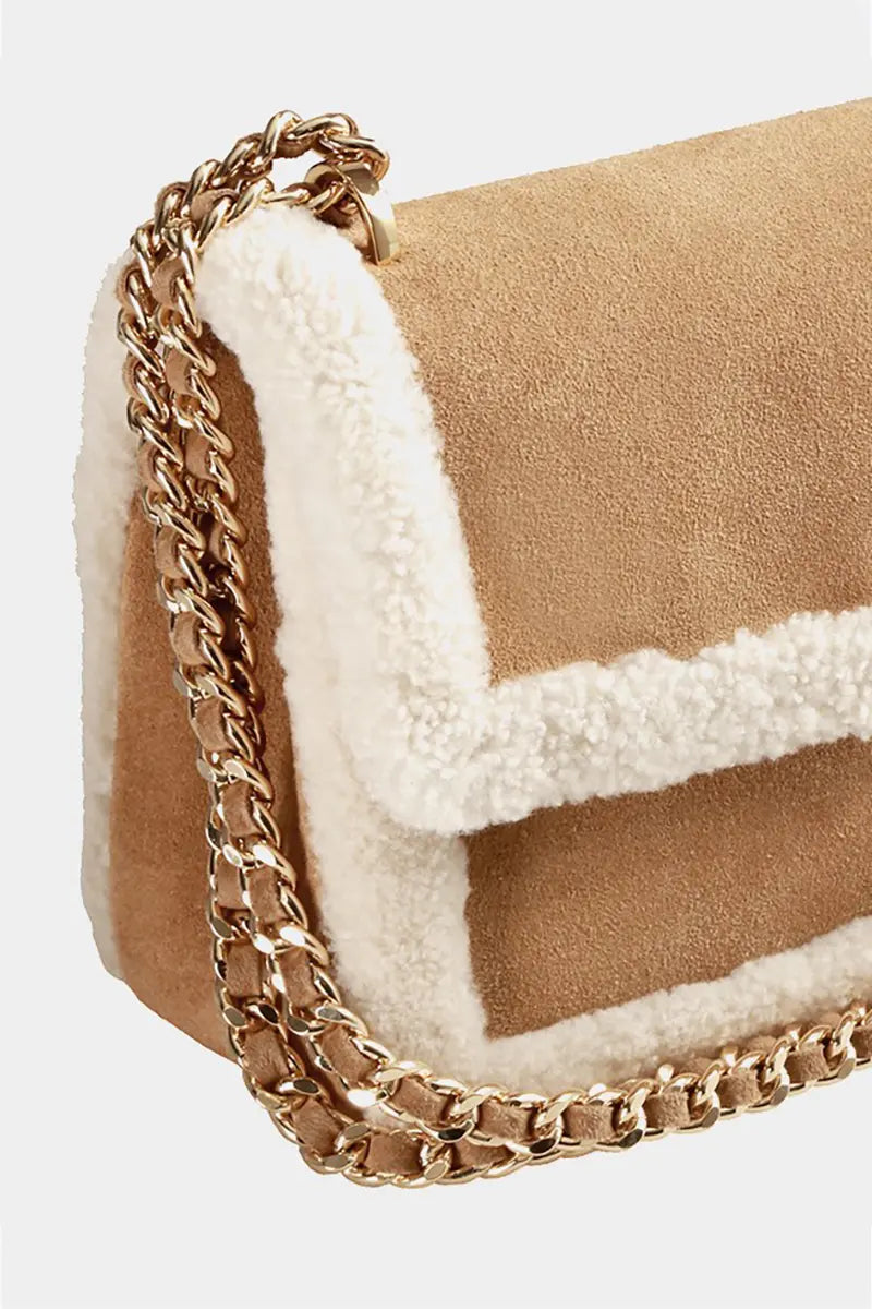 Vintage Shearling Leather Shoulder Crossbody Bag