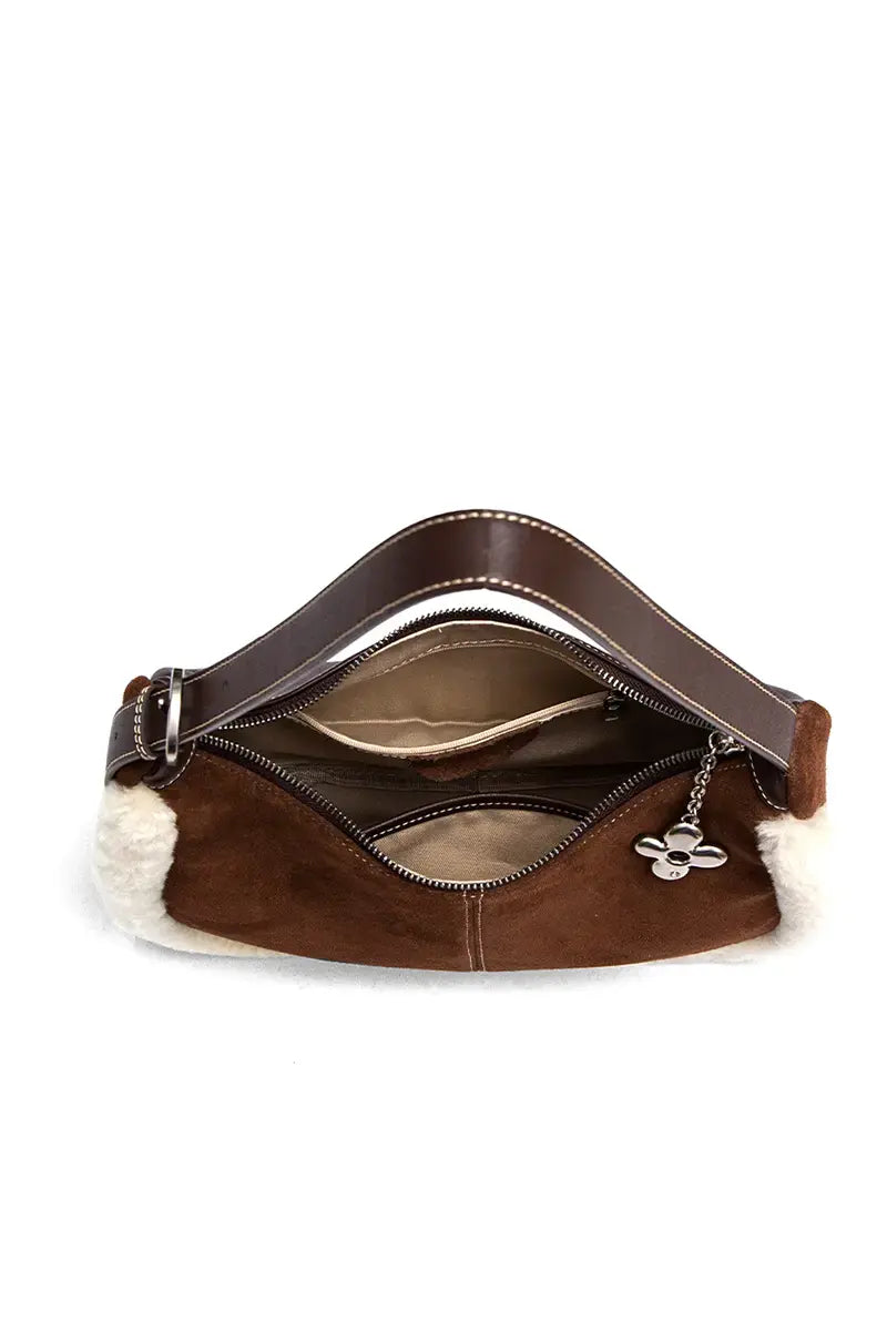 Shearling Crescent Hobo Shoulder Bag