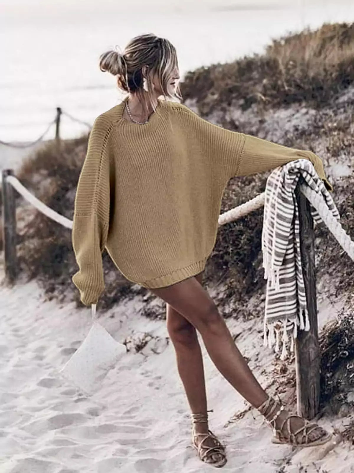 Oversized gebreide batwing trui & gerimpelde minirok set