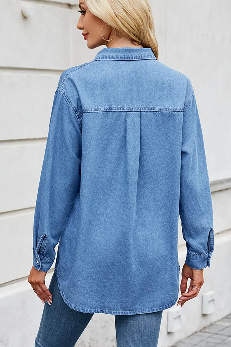Adjustable Sleeve Loose Denim Shirt