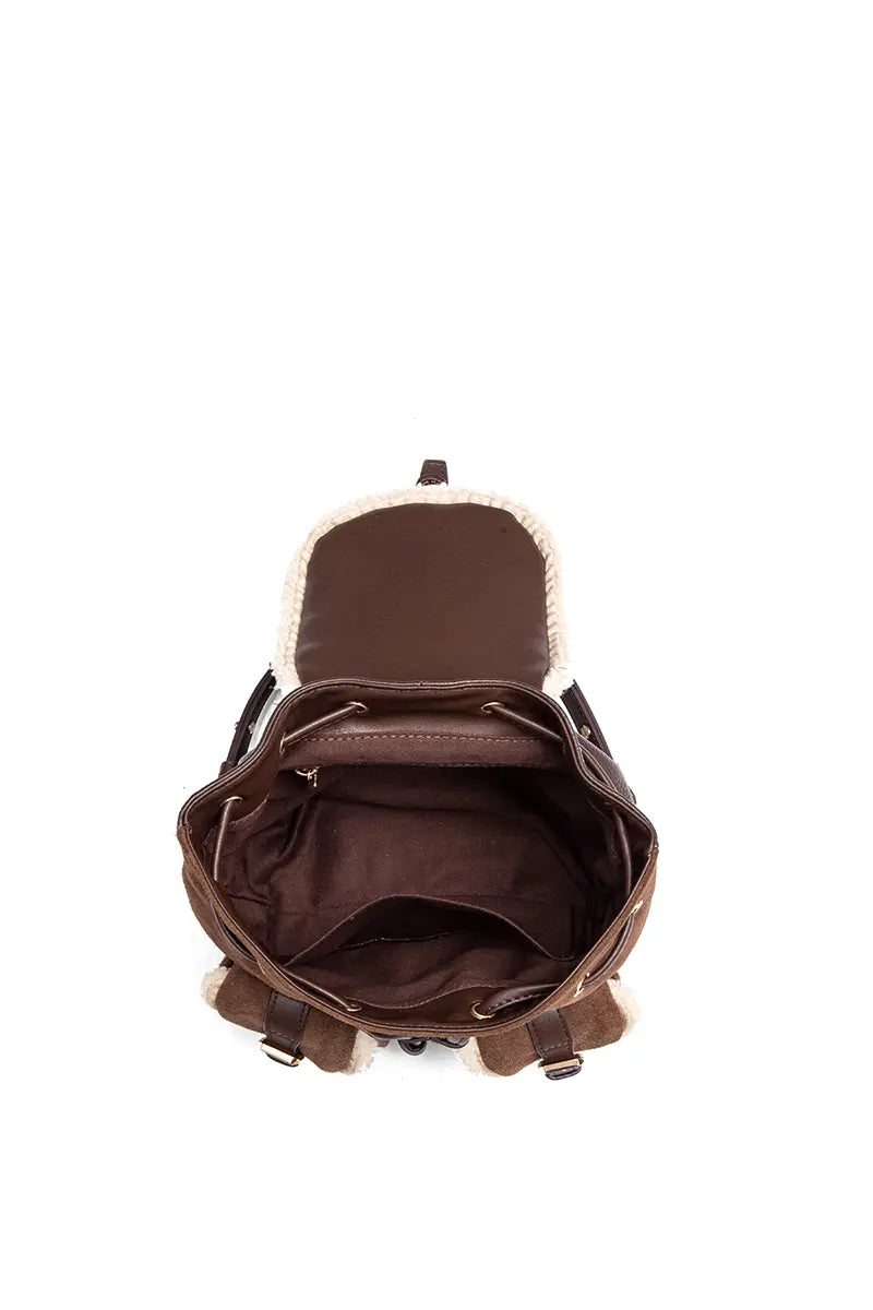 Shearling Suede Leather Convertible Backpack