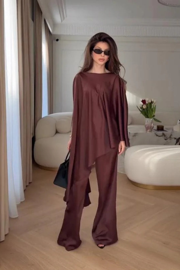 Set ng Maluwang na Pantalon na may Cape Sleeve