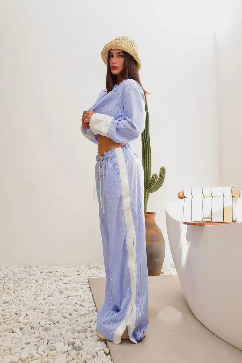 Chic Striped Lounge Pants Set