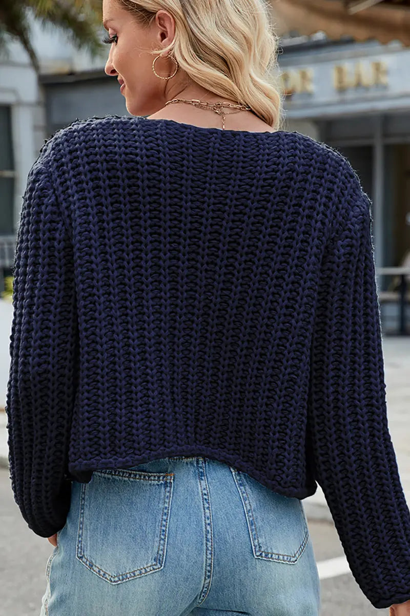 V-Neck Button-Up Knit Cardigan
