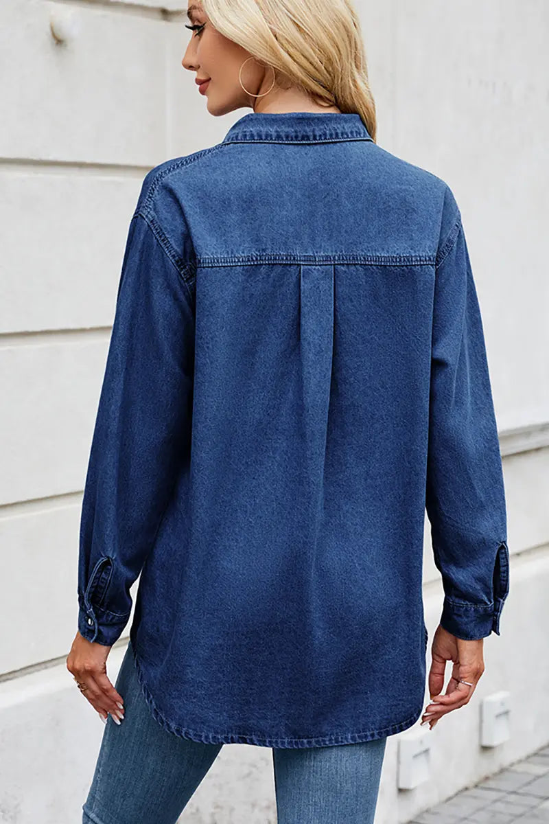 Adjustable Sleeve Loose Denim Shirt
