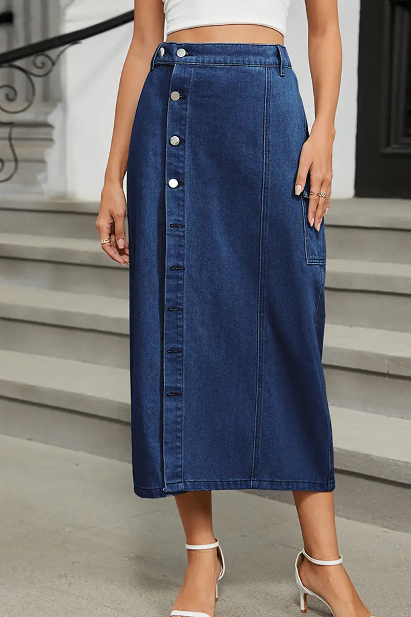 Trendy denim rok met elastische taille