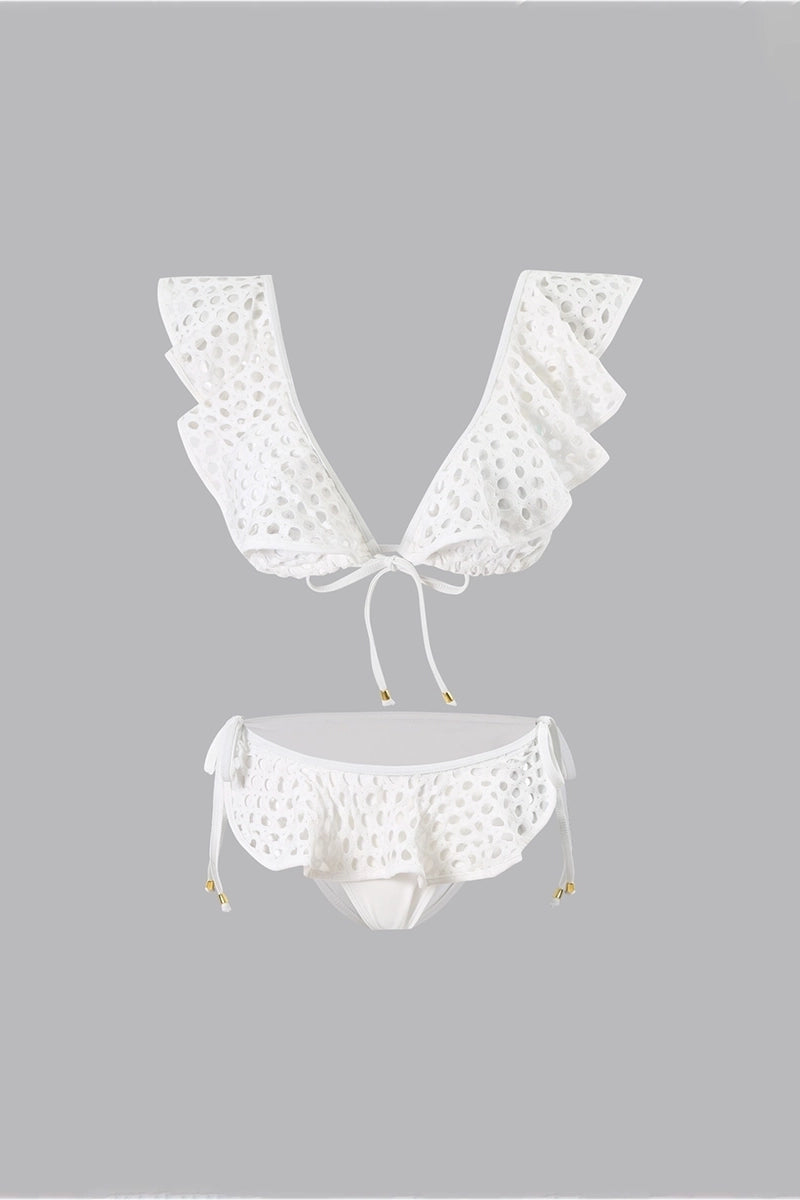 Witte visnet zwempak met ruches set