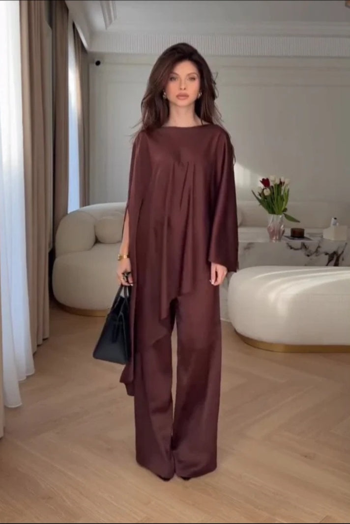 Set ng Maluwang na Pantalon na may Cape Sleeve