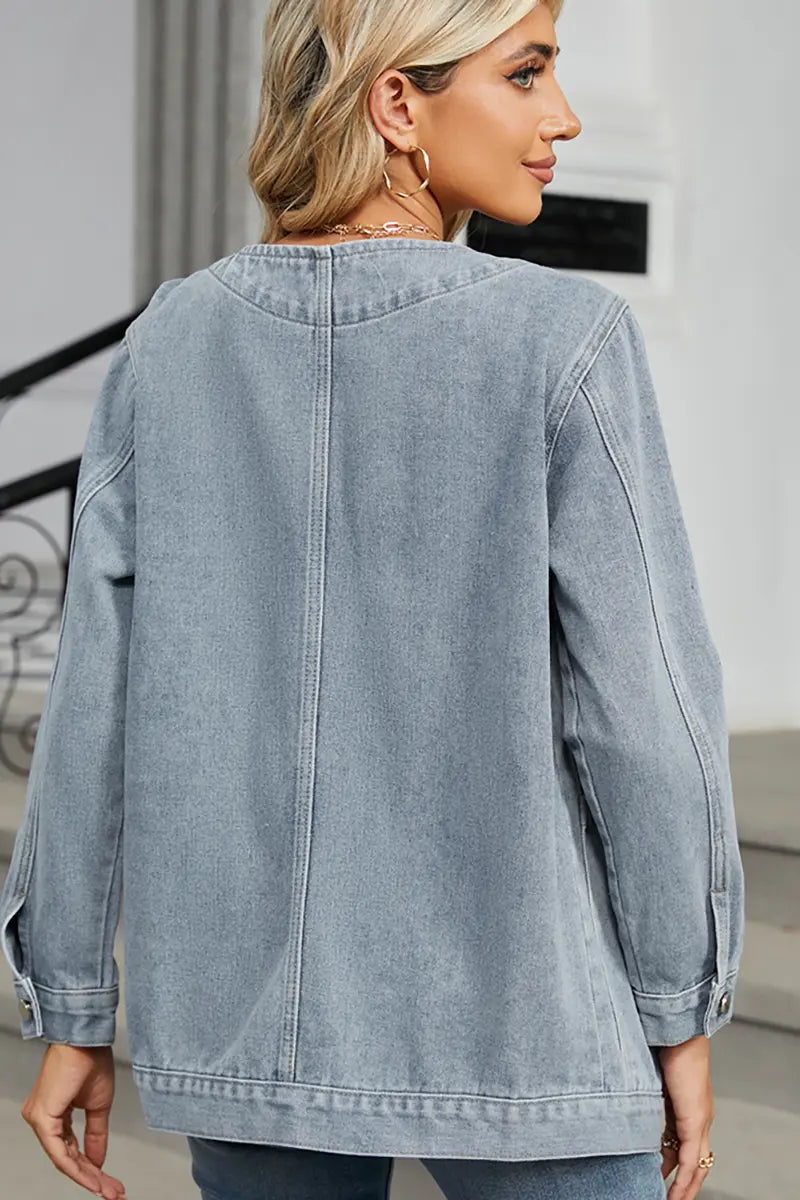V-Neck Long-Sleeve Denim Jacket