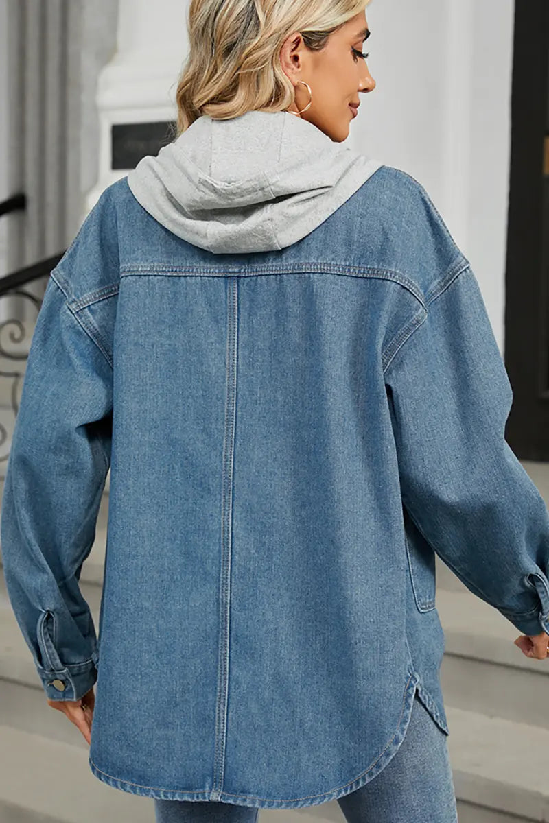 Gewassen loszittende denim hoodie jas