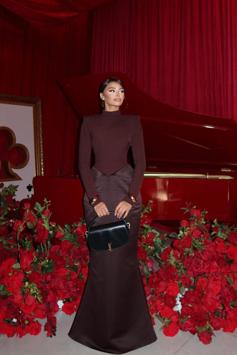 Elegant Open-Back Turtleneck Mermaid Maxi Gown