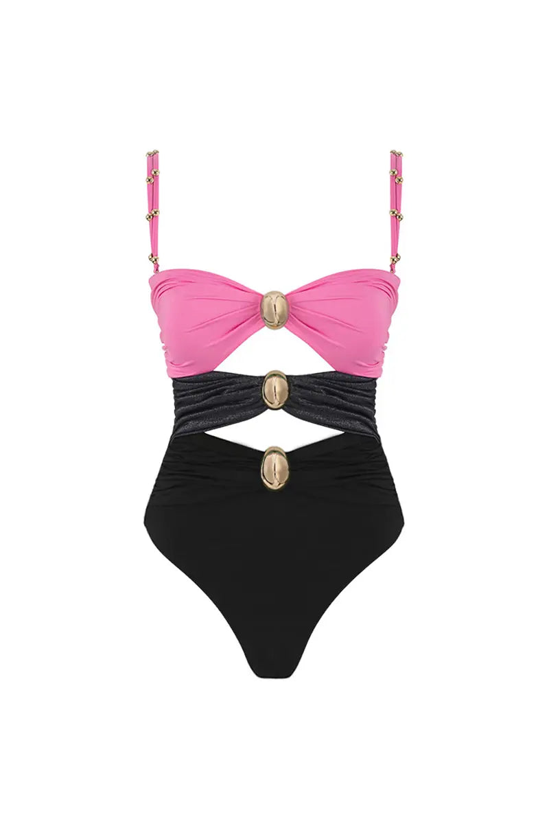 Morandi Colorblock High-Waist Swimsuit Set