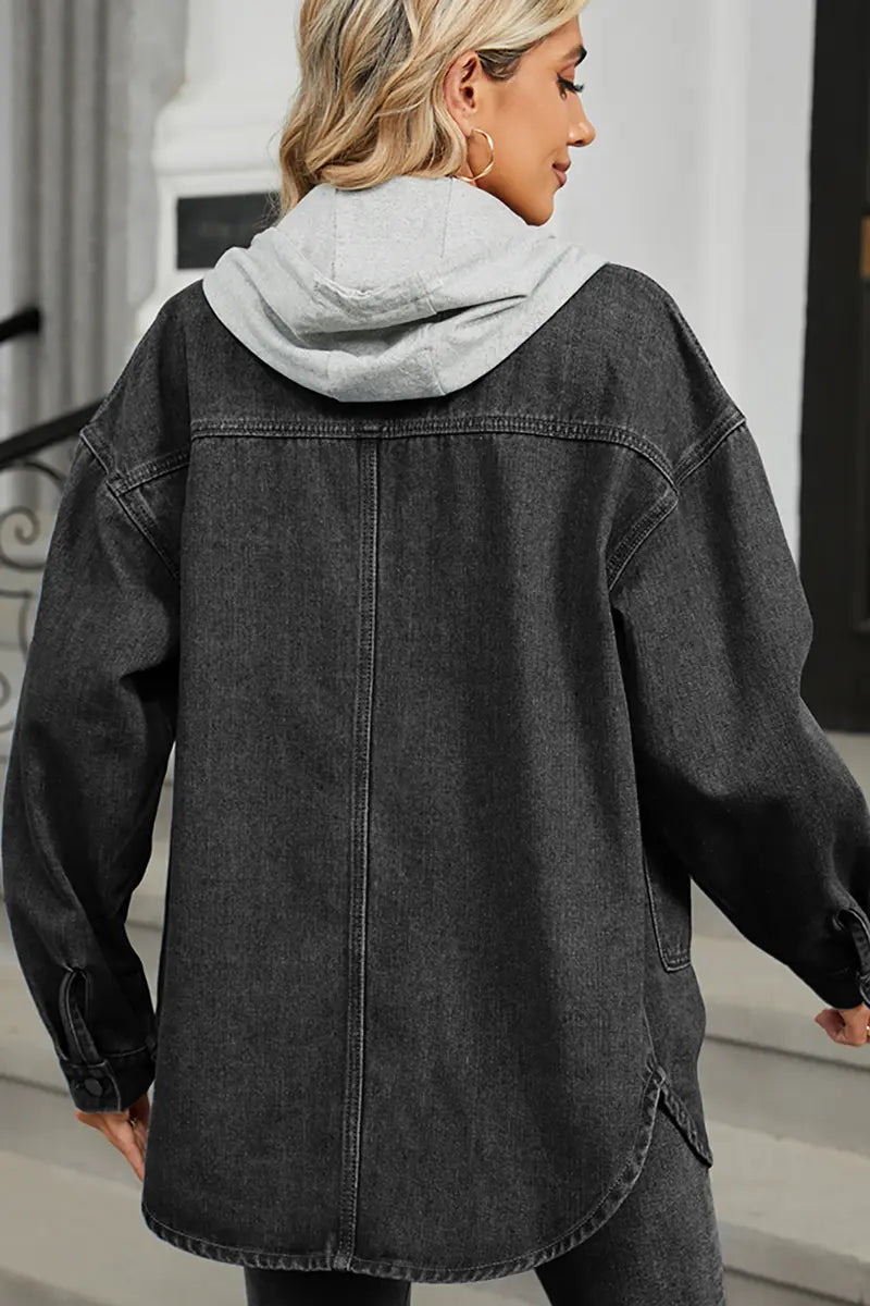 Gewassen loszittende denim hoodie jas