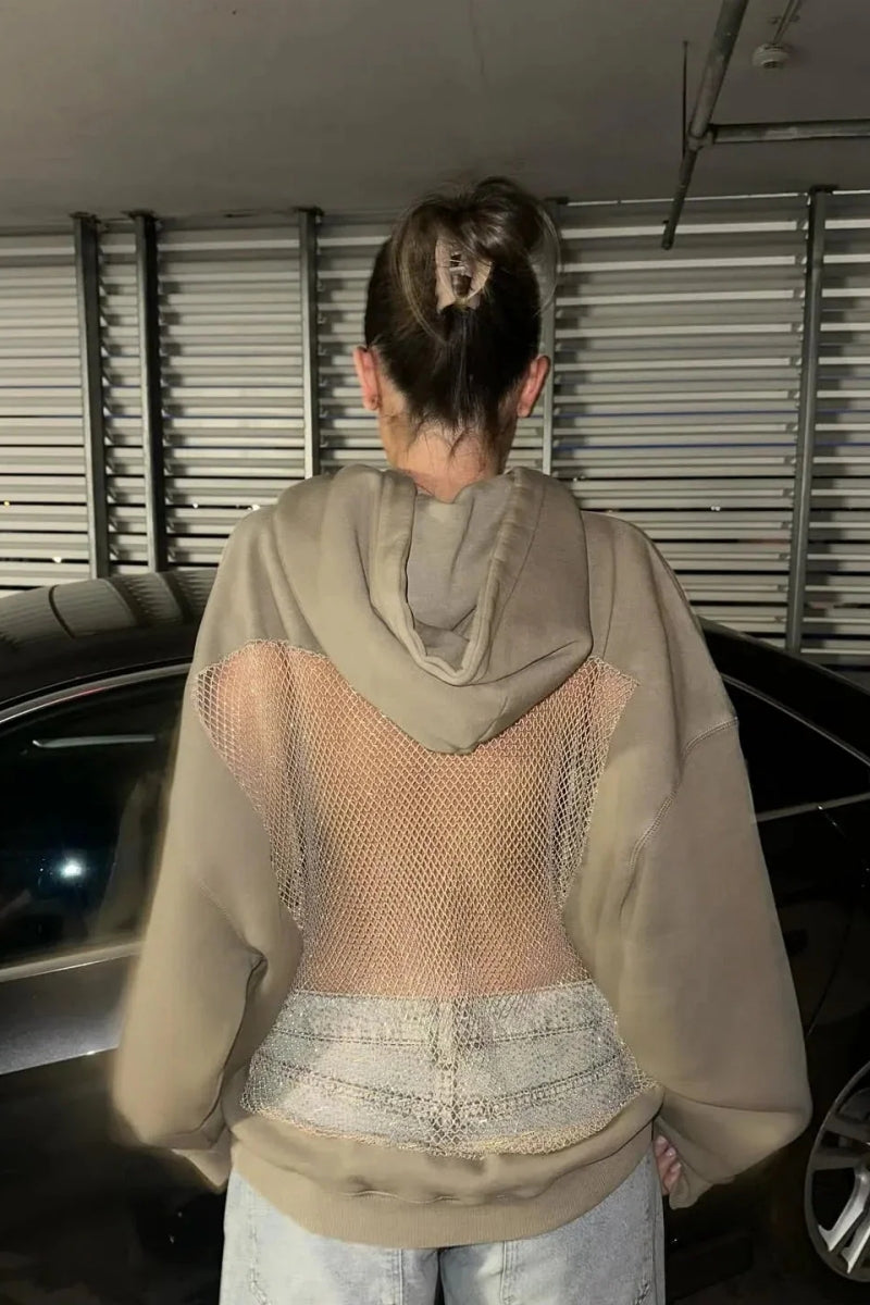 Backless Sheer Mesh Hoodie