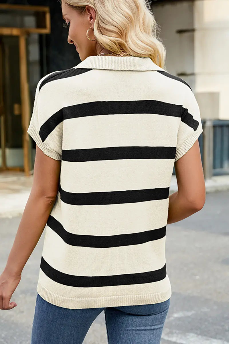 Collar Casual Striped Knit Vest Sweater