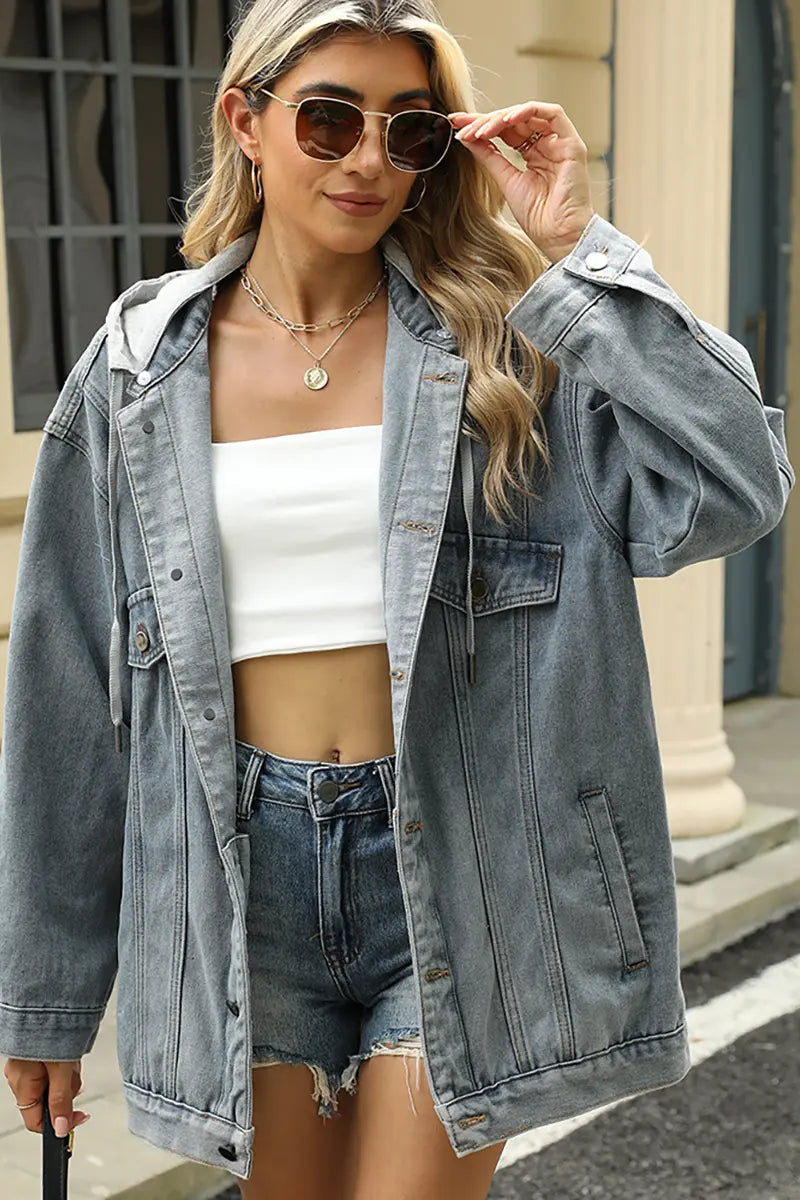 Dames Loszittend Denim Jack met Capuchon