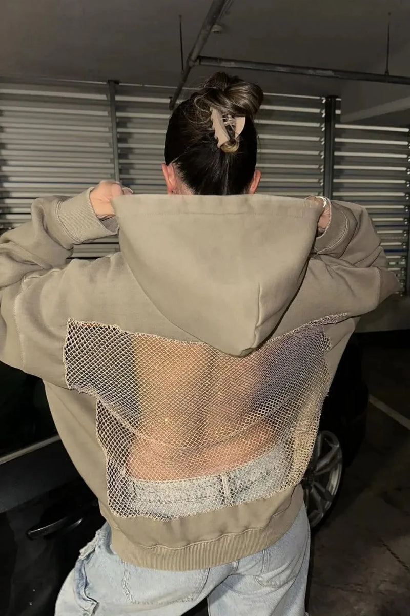 Backless Sheer Mesh Hoodie