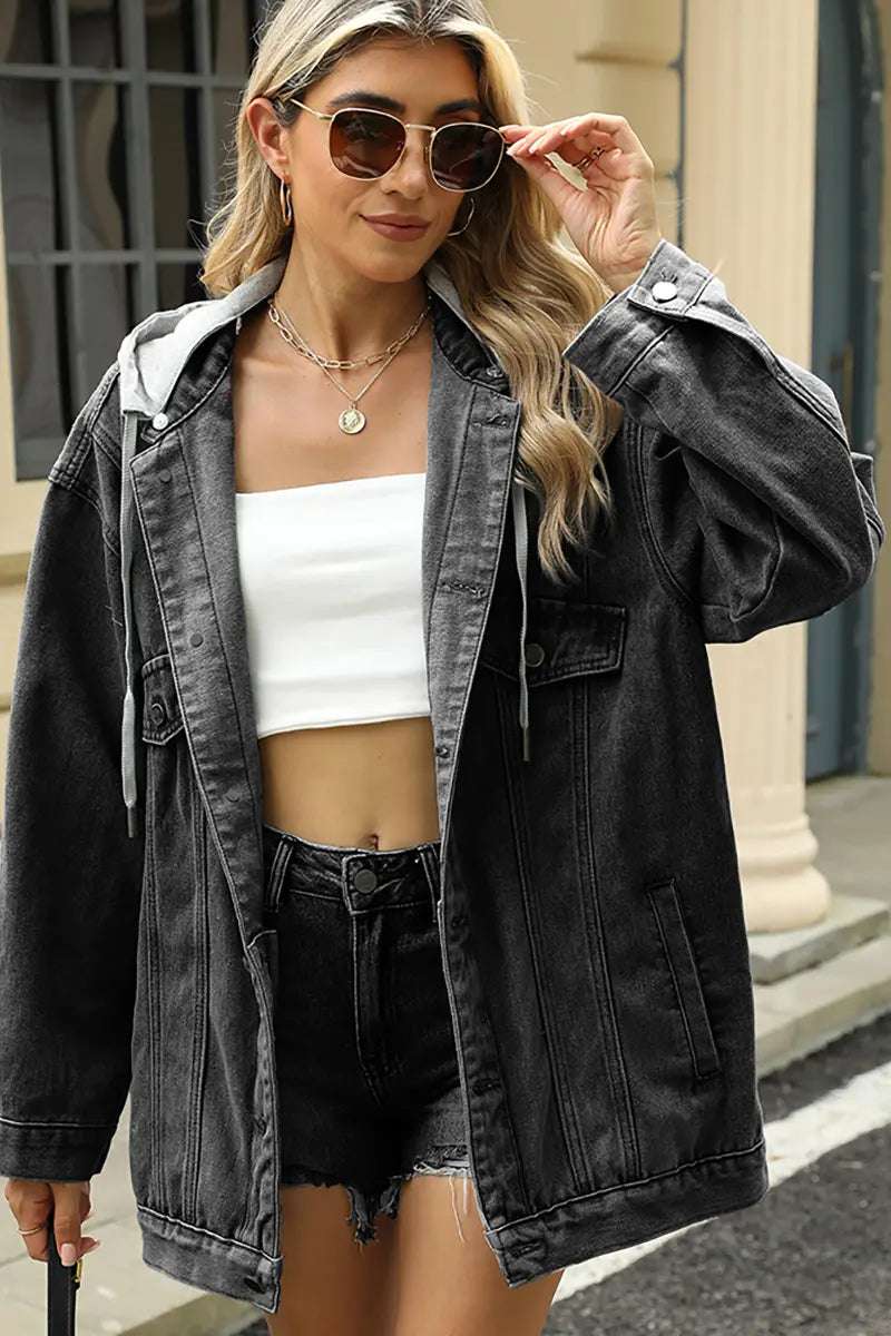 Dames Loszittend Denim Jack met Capuchon