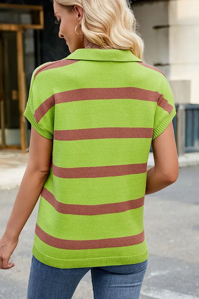 Collar Casual Striped Knit Vest Sweater