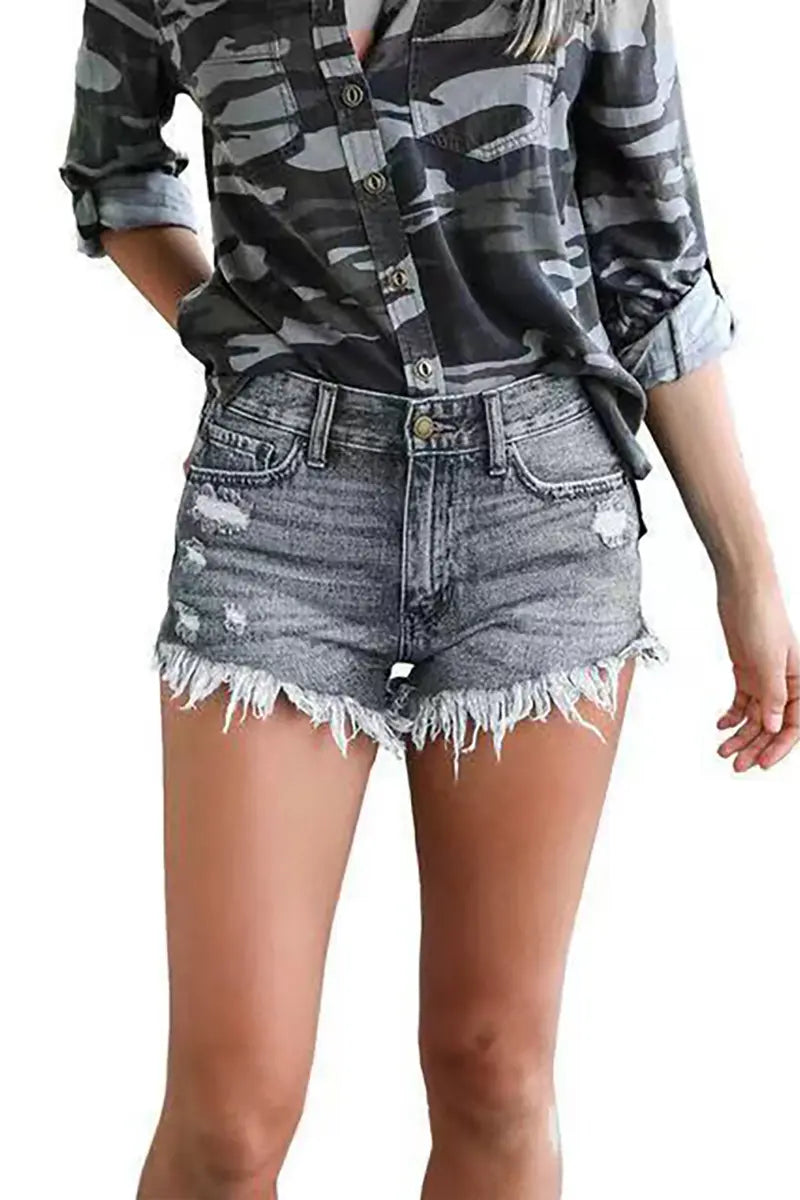 Gescheurde Franje Stretch Shorts