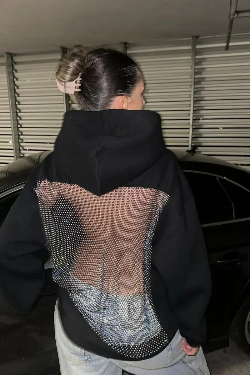 Backless Sheer Mesh Hoodie