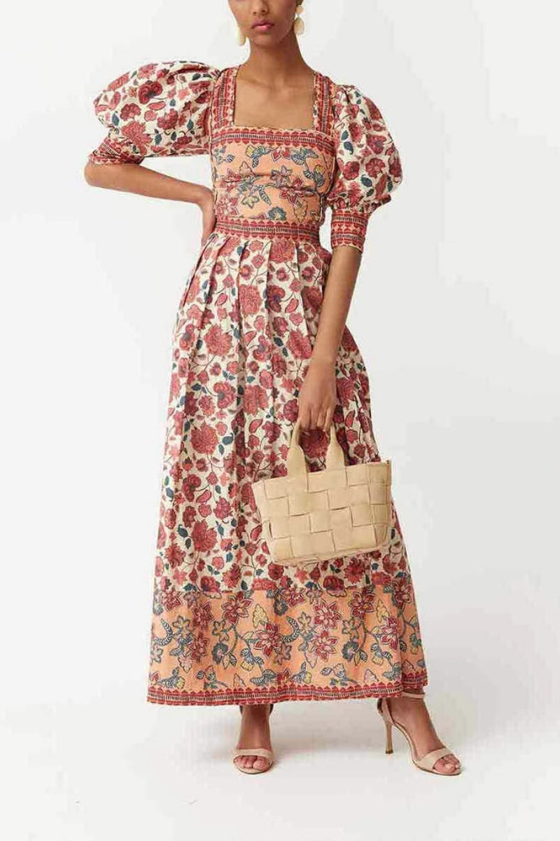 Floral Print Square Neck Top & Skirt Set