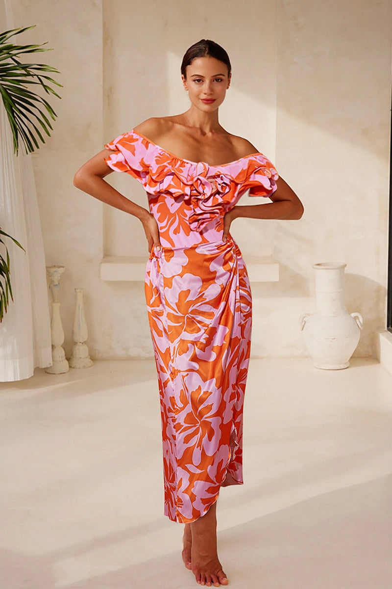 Bandeau badpak met ruches en bloemenprint