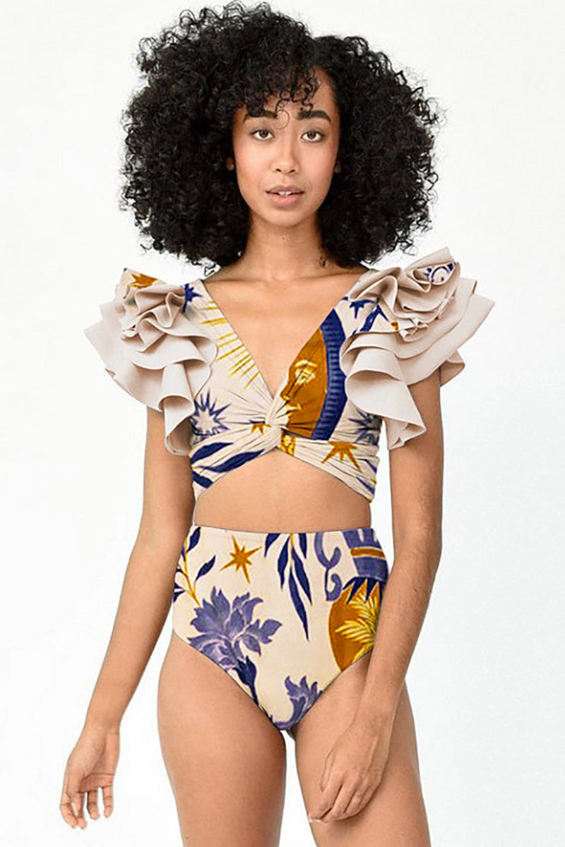 Bikini Set met Gerimpelde Etnische Print voor Dames