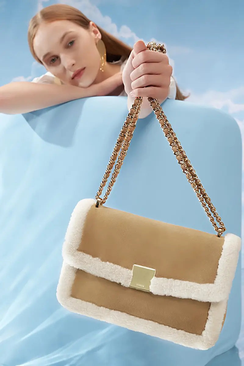 Vintage Shearling Leather Shoulder Crossbody Bag