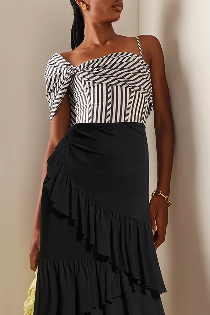 Off-shoulder gestreept badpakset