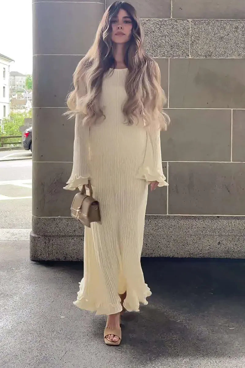 Bell-Sleeve Knit Long Dress
