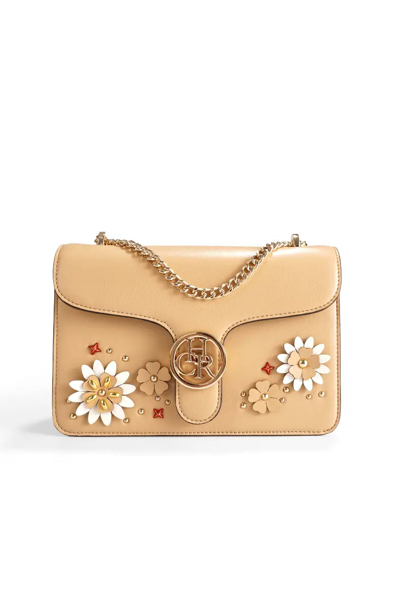 Floral Embroidered Chain Crossbody Shoulder Bag