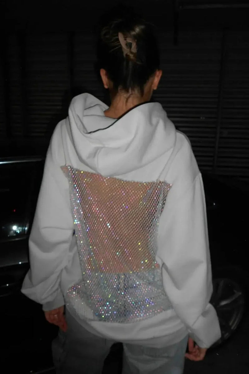 Backless Sheer Mesh Hoodie