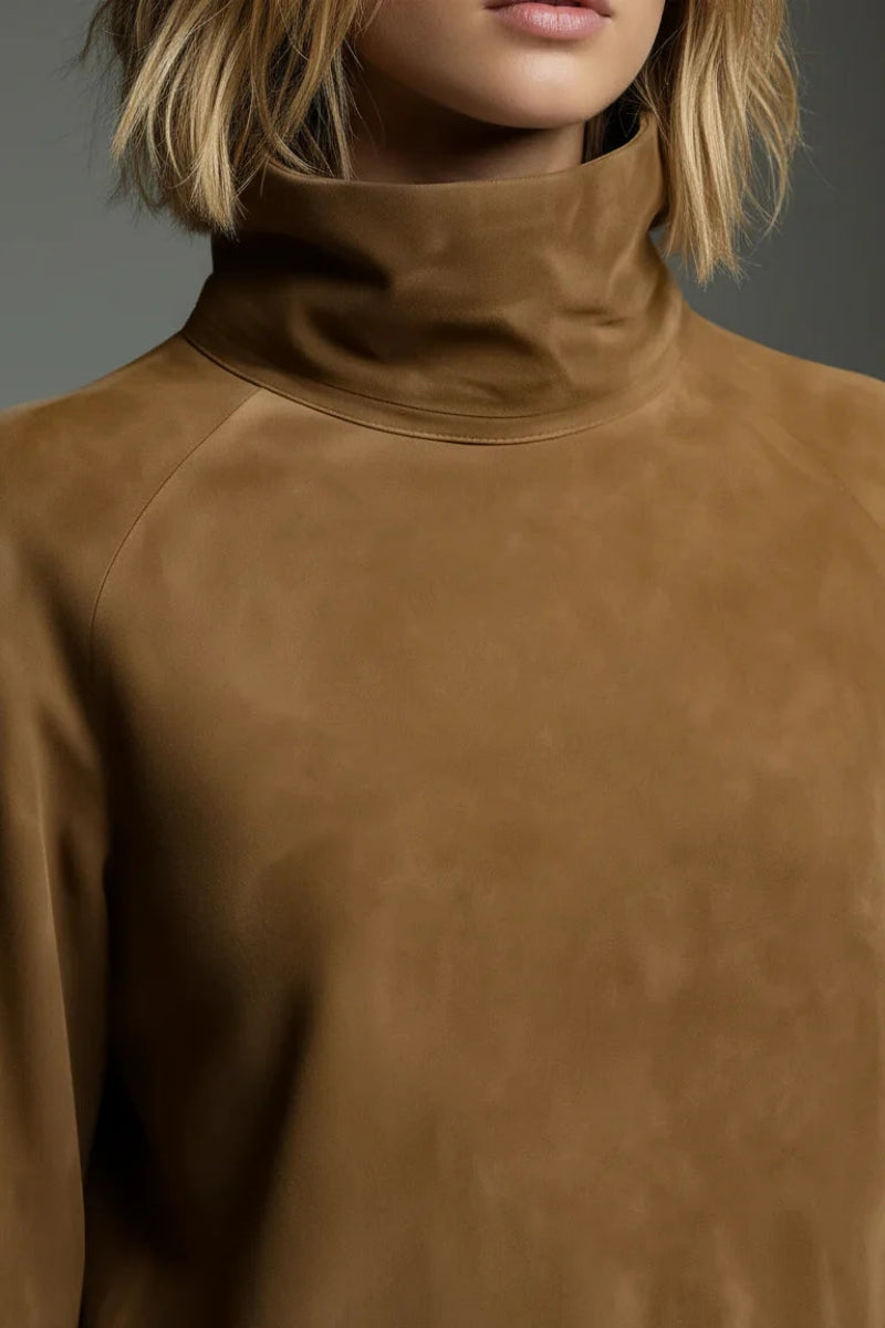 Vintage Loose Suede Turtleneck Mini Dress