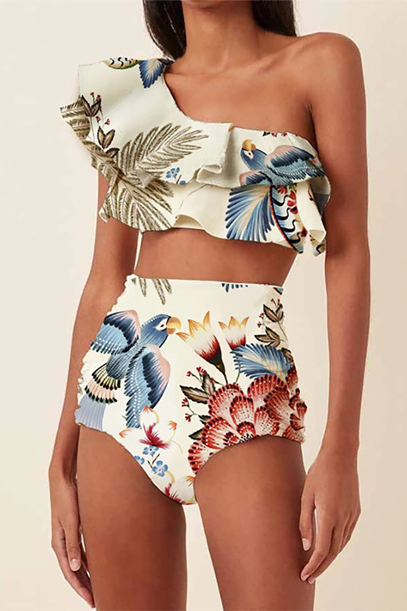 Tropische Toekan Ruches Eén-Schouder Bikini