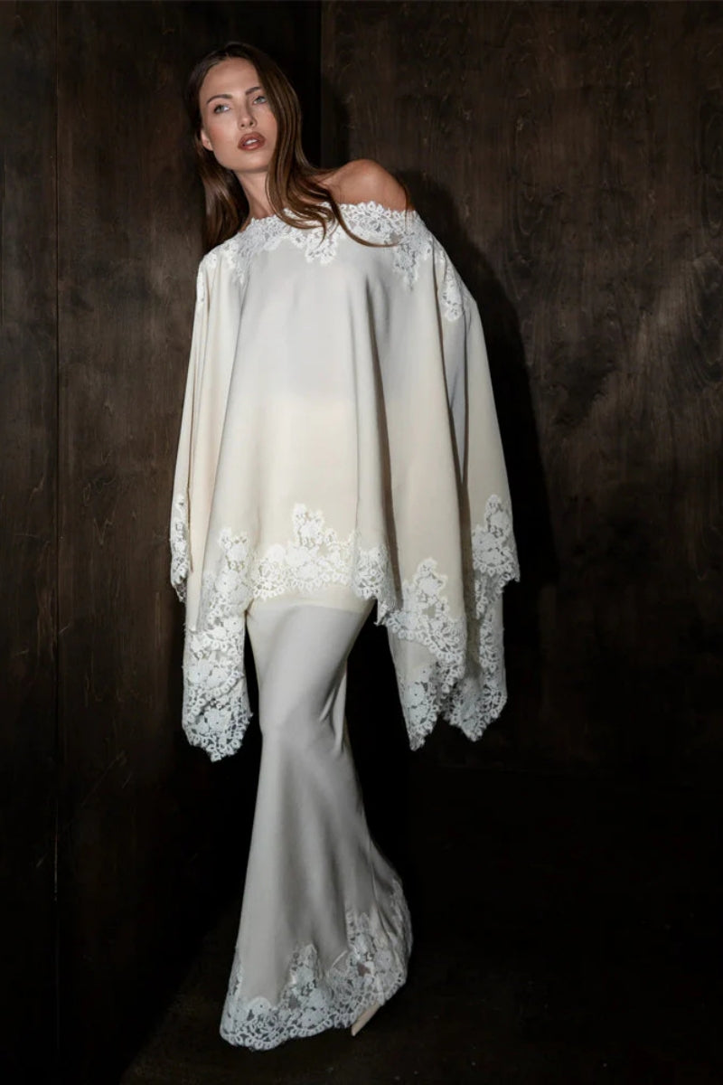 Ivory Lace Shawl Top & Mermaid Skirt Set