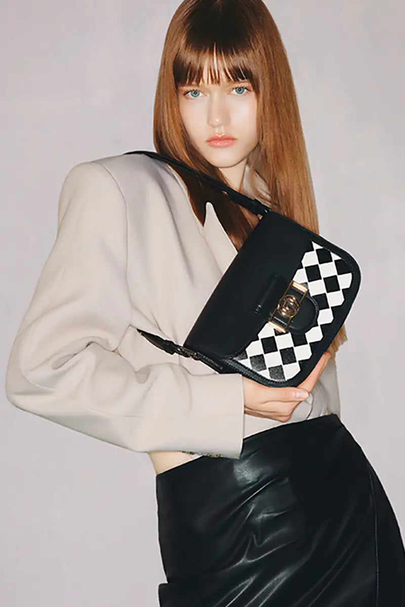 Checkerboard Saddle Crossbody Shoulder Bag