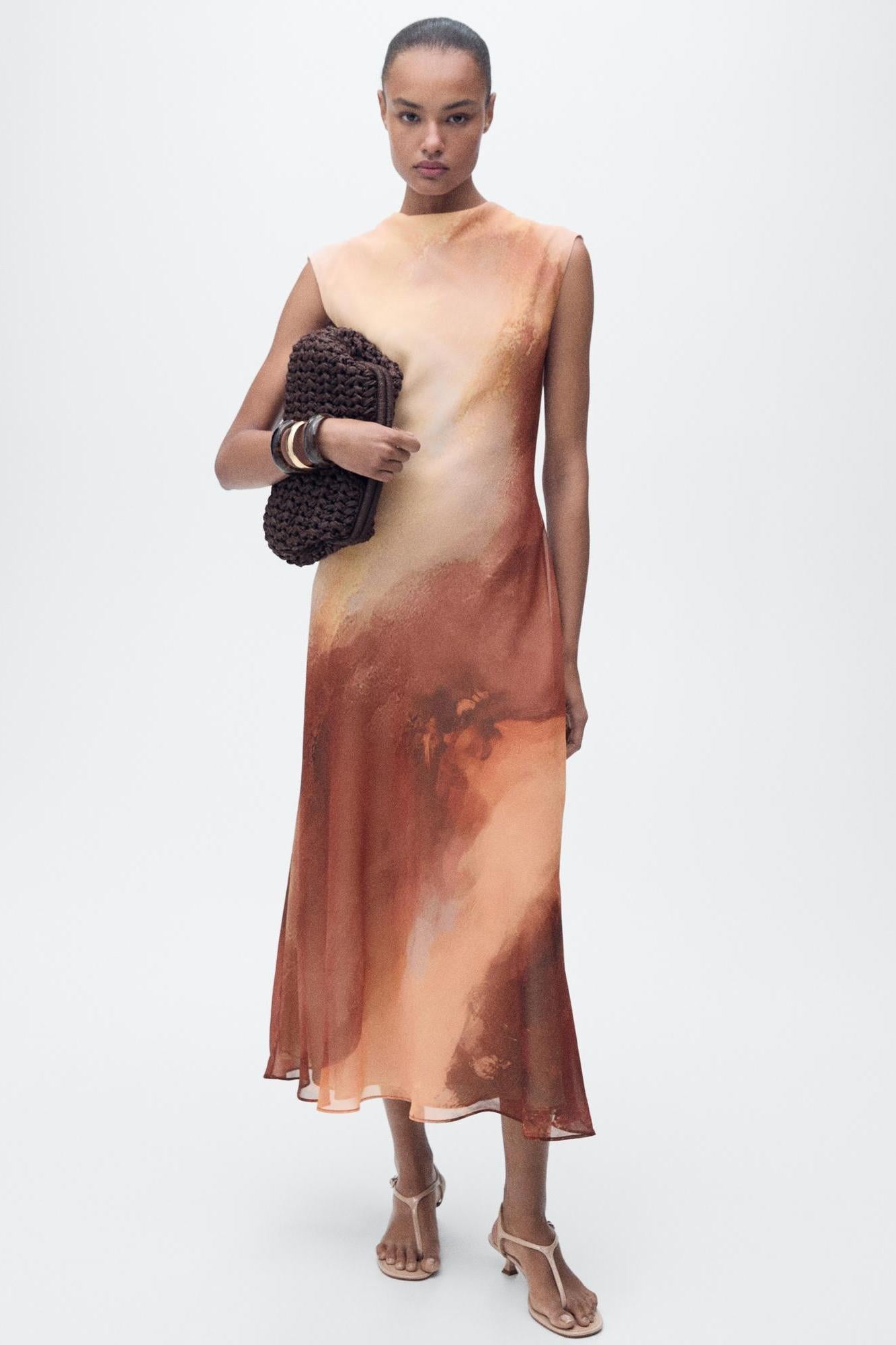 Ink Painting Orange Midi Dresses