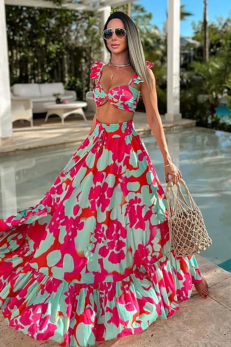 Ruffle Bloemen Hoge Taille Bikini Set