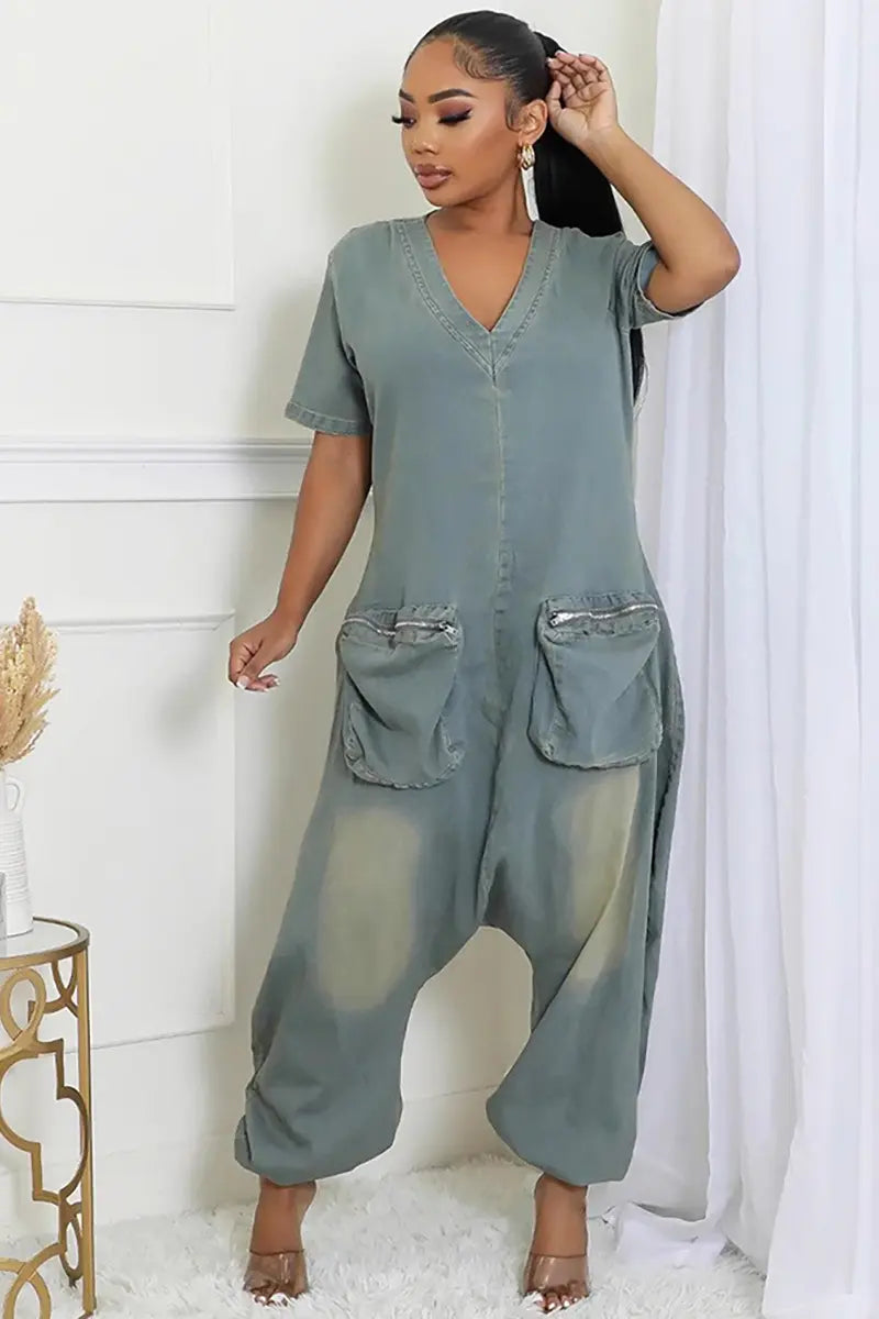 Retro losse jumpsuit met zakken