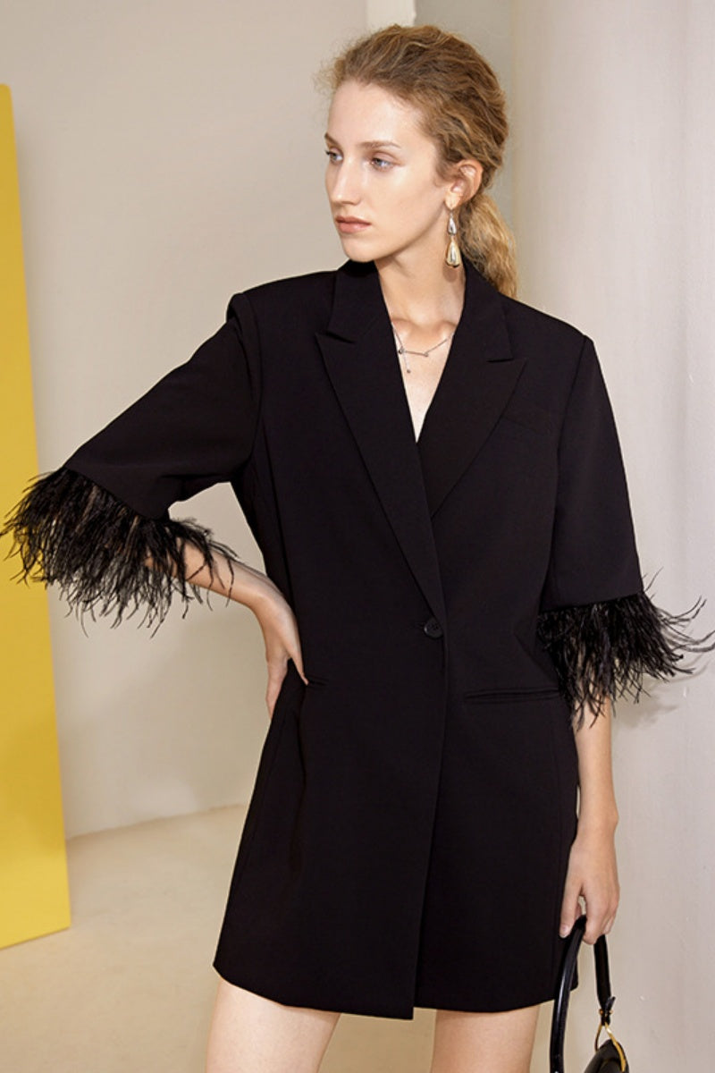 Fringed V-Neck Blazer Mini Dress