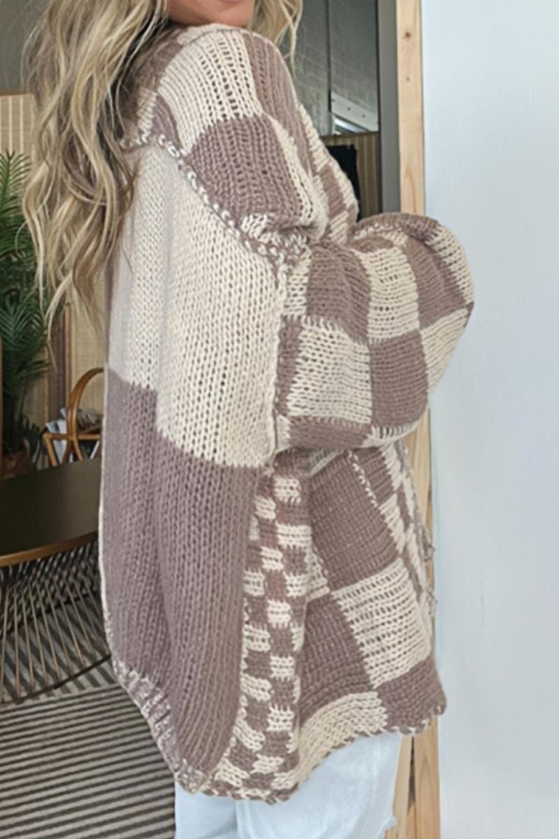 Plaid openvallende lange mouwen vest