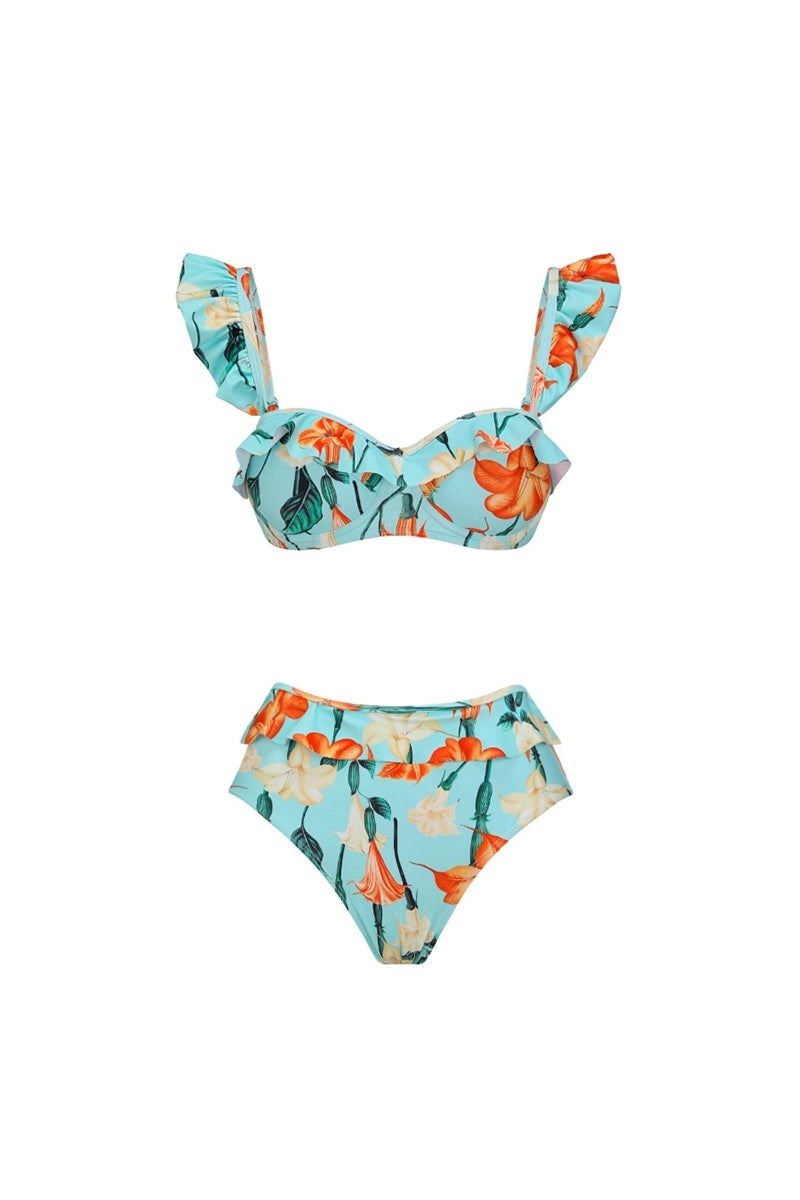 Ruffle Mouw Trompet Bloemen Bikini Set