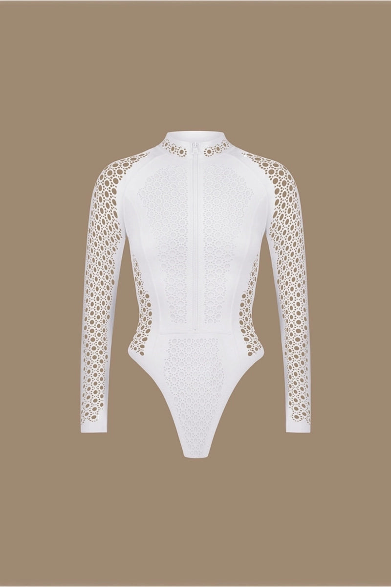 Witte Mesh Rits Rash Guard Badpak