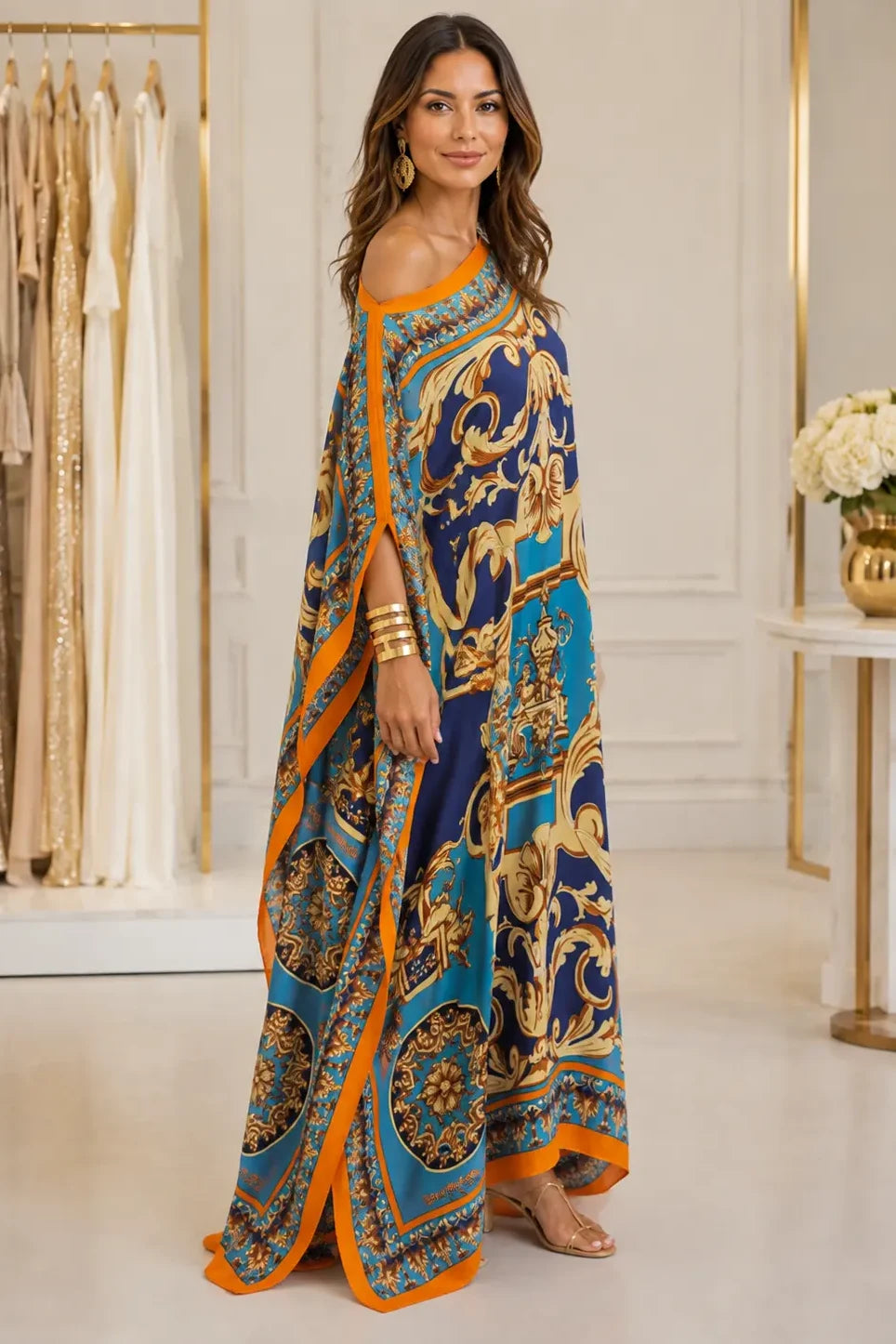 Ornate Draped Kaftan Maxi Dress