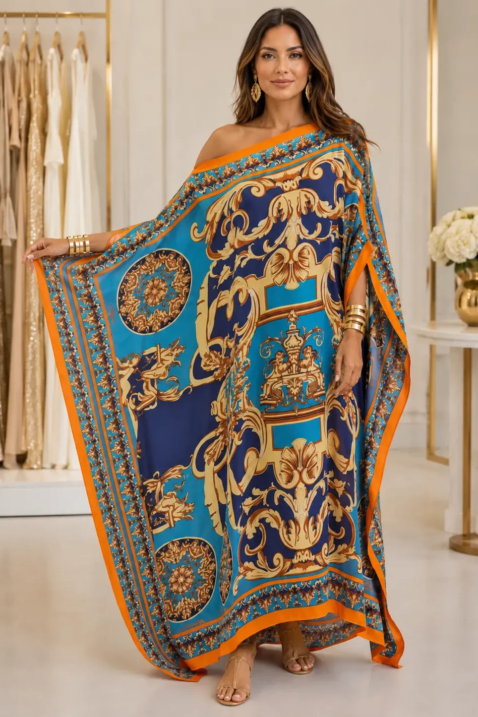 Ornate Draped Kaftan Maxi Dress