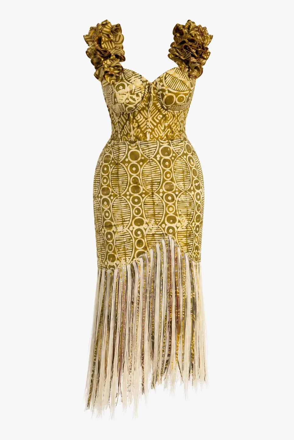 Midi-Kleid mit Rüschen und Fransen