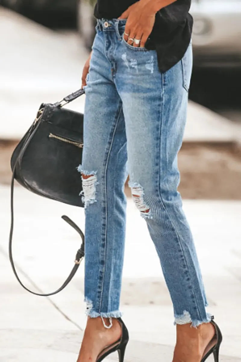 Trendy versleten denim casual broek