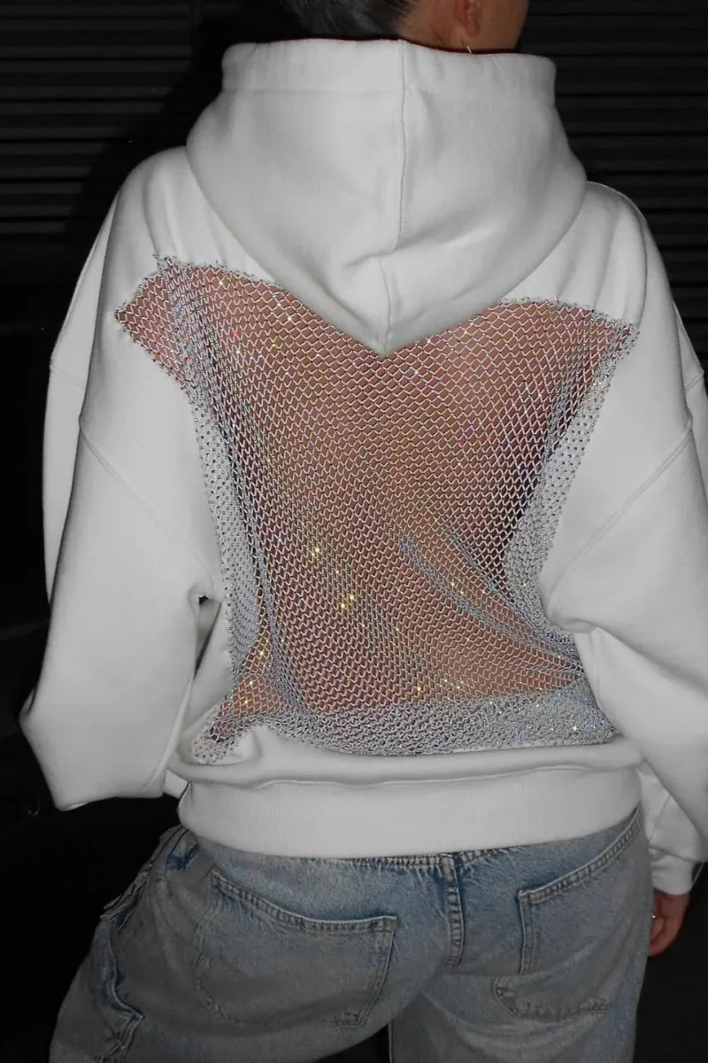 Backless Sheer Mesh Hoodie
