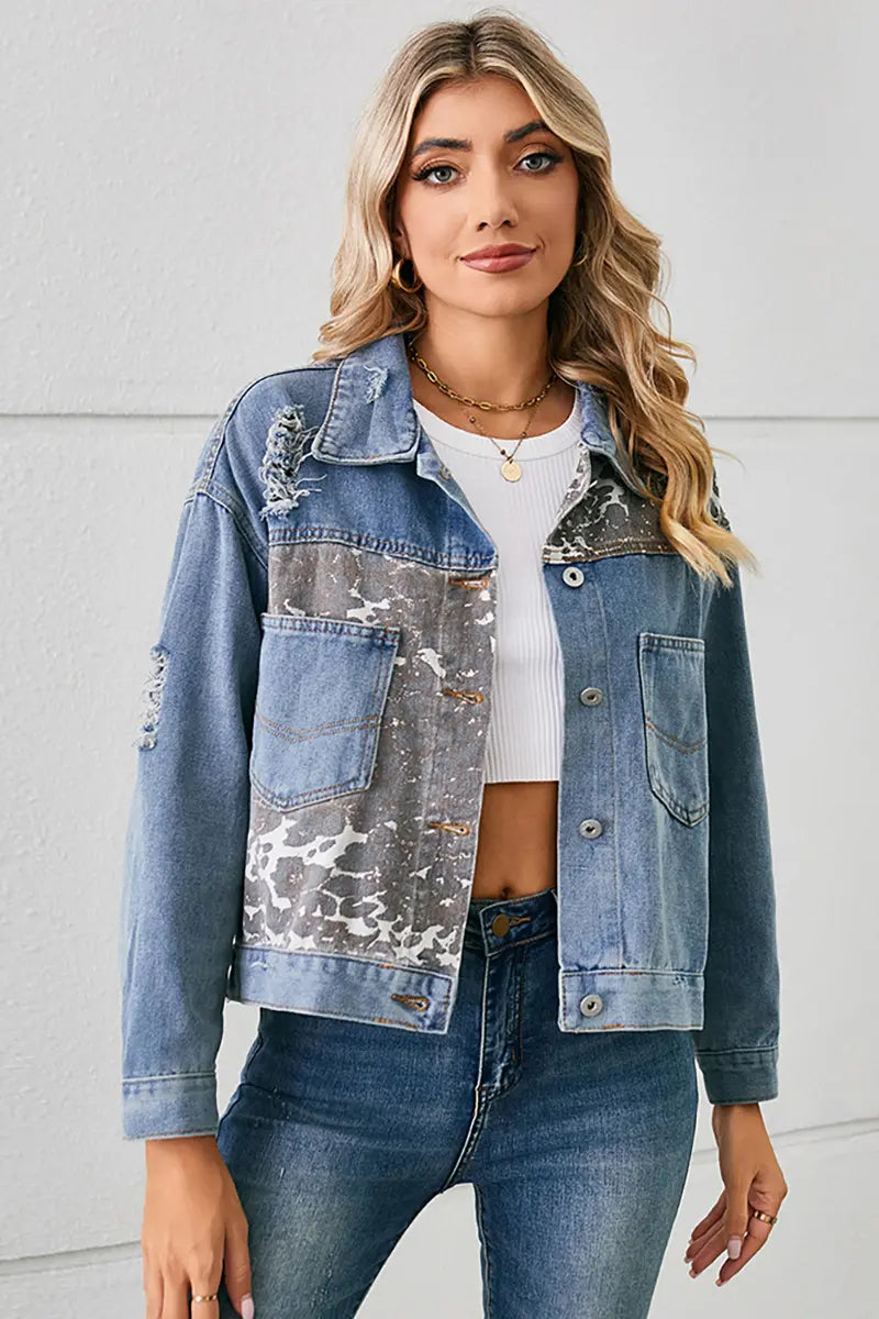 Animal Print Short Denim Jacket